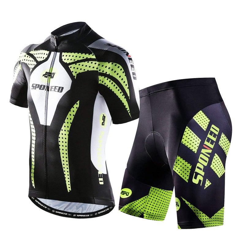 sponeed Cycling Outfit Men Biking Shorts Bikewear with Reflective Stripes and Pokcets US L Green